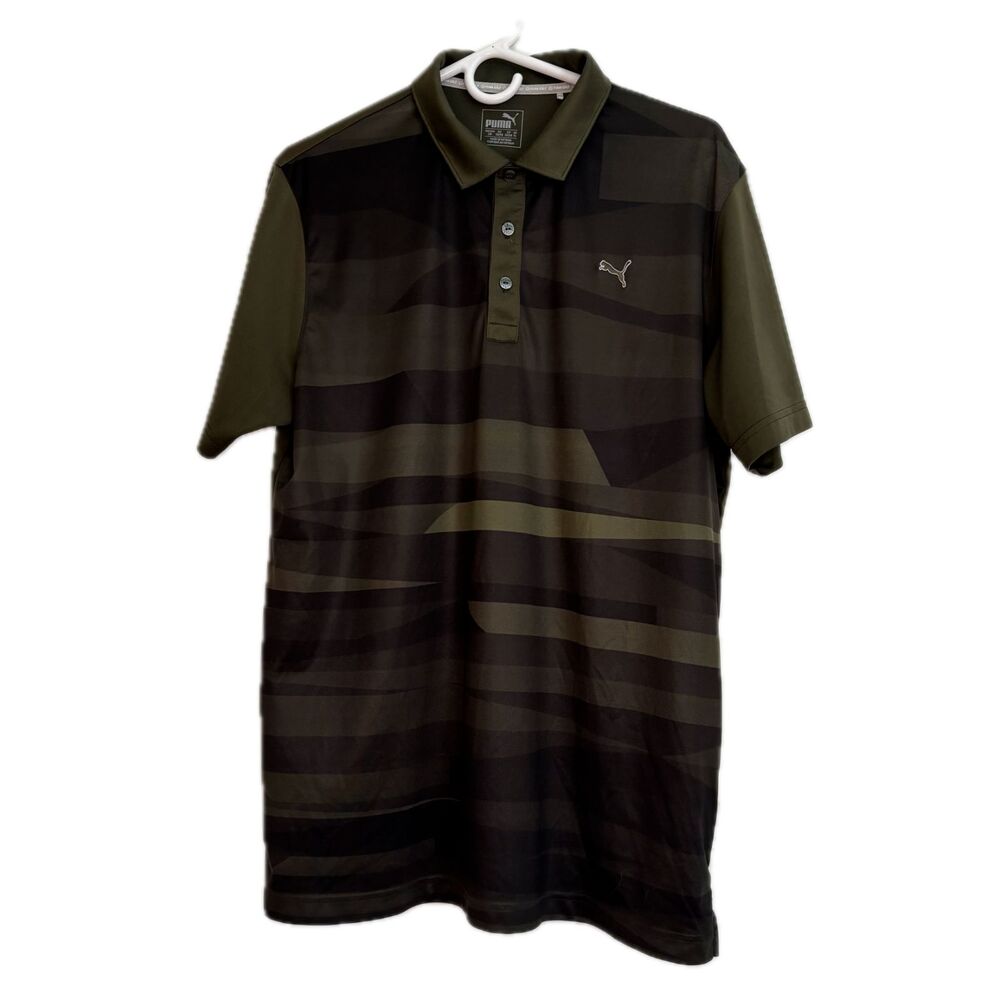 Puma Golf Volition Polo Shirt Men's Large Green Black Camo Dry Cell America